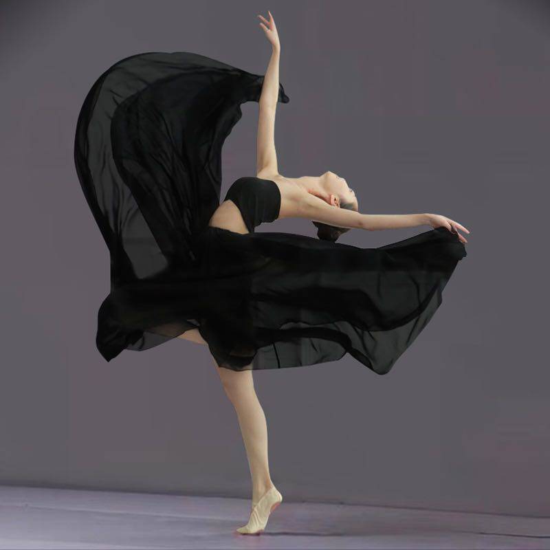 720舞蹈练习裙子古典现代舞练功裙女大摆长裙新疆红纱半身裙雪纺