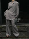 韩国春季套装女不规则斜扣设计时髦垫肩西装外套+松紧腰阔腿长裤