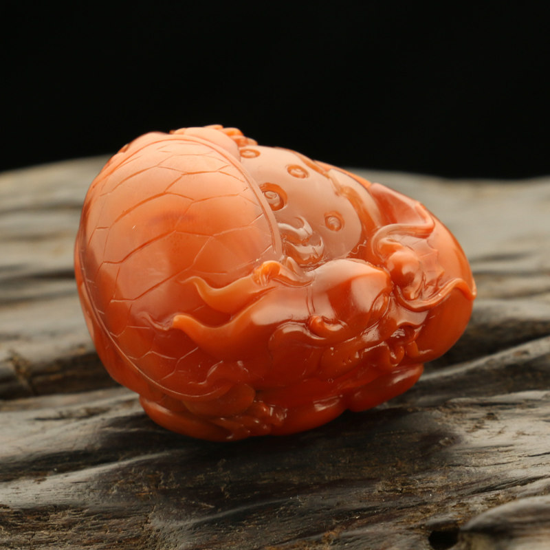 玉雕大师李春晖作品 38g 四川南红玛瑙赑屃挂件【玖品缘】