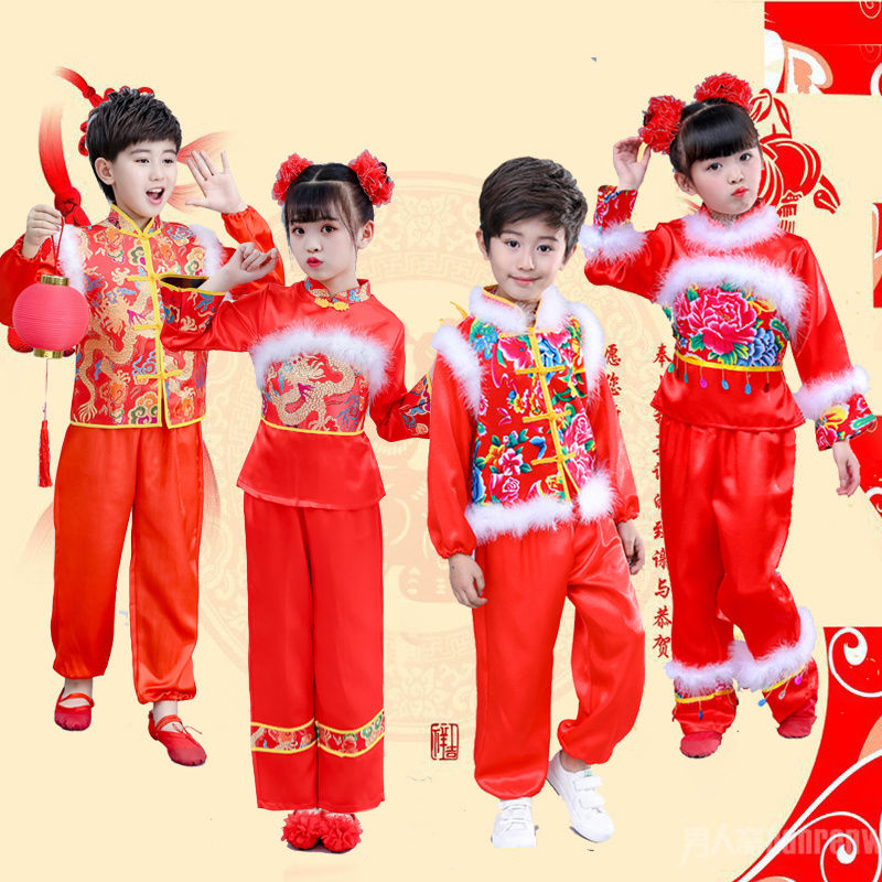 儿童喜庆演出服秧歌舞蹈服开门红盛世欢腾腰鼓队民族中国风打鼓服