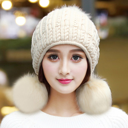 帽子女冬天韩版贝雷帽保暖针织毛线帽 青年秋冬季时尚加厚护耳帽