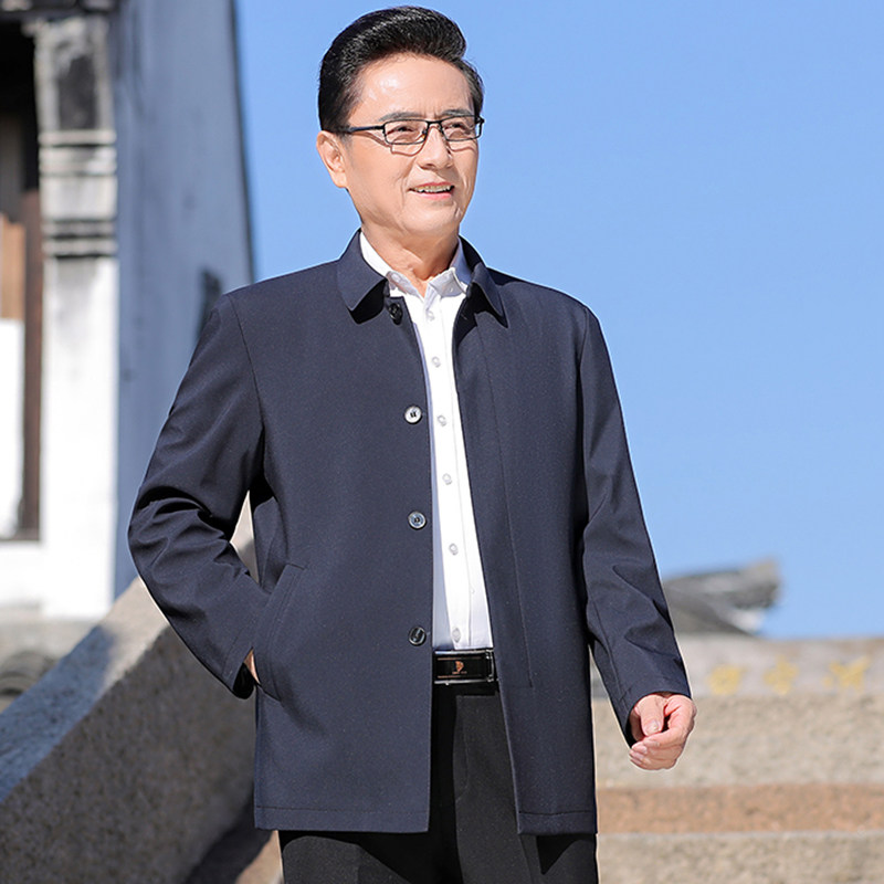 爸爸装春秋季新款中年男士休闲夹克衫40岁50中老年男装老干部外套