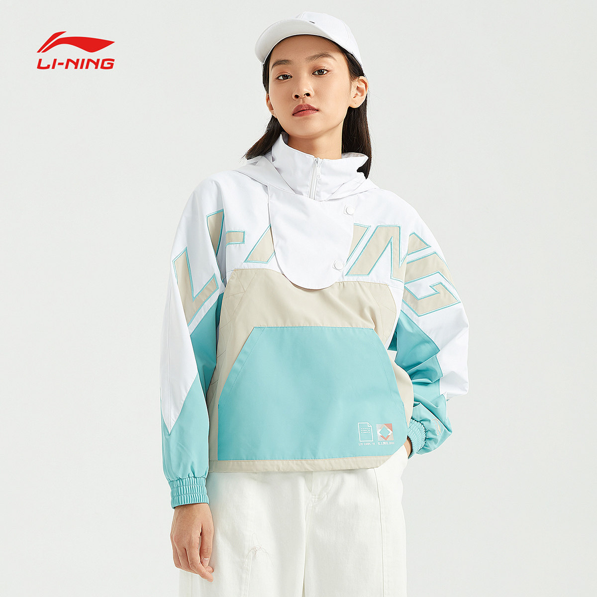 李宁风衣女2021春款运动时尚套头外套连帽宽松女装运动服afdr016