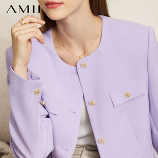 Amii小香风外套女春季2024年新款女装小个子短款夹克西装女士上衣