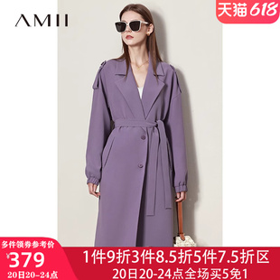 amii旗舰店黑色风衣外套女2024新款春季中长款法式显瘦大衣女款