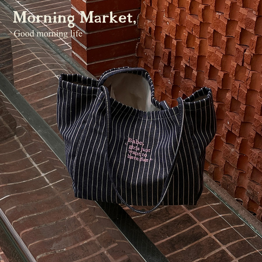 Morning Market 原创设计 Start Fresh 单肩大容量刺绣帆布包条纹