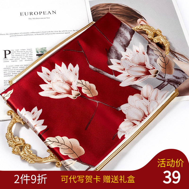 上海故事中国风红丝巾女2024新款高端围巾送妈妈大方巾礼品包装盒