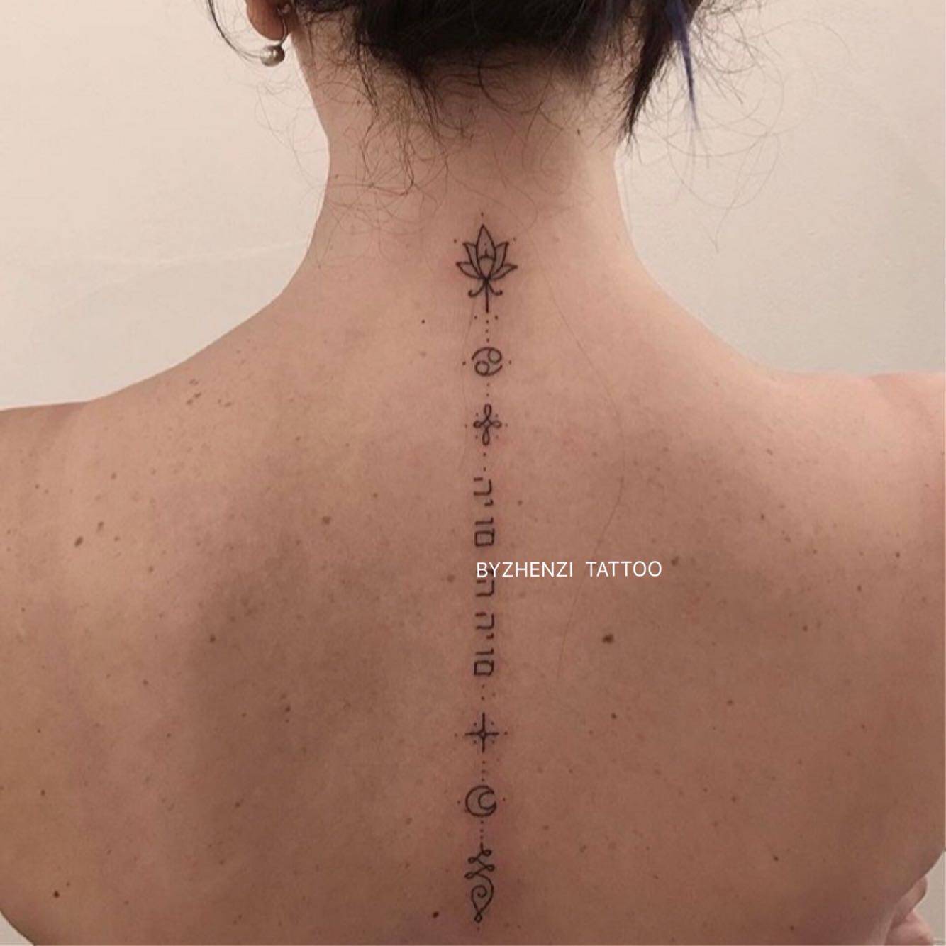 byzhenzi榛子手绘图腾月亮几何莲花逼真背部假纹身贴女防水潮