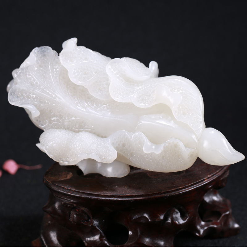 【百财来聚】和田玉白白玉 白菜摆件 350.49g