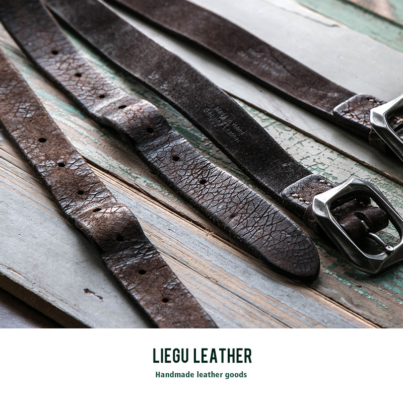 yuangu阿美咔叽手工植鞣牛皮暴裂复古小众真皮腰带28cm45mm