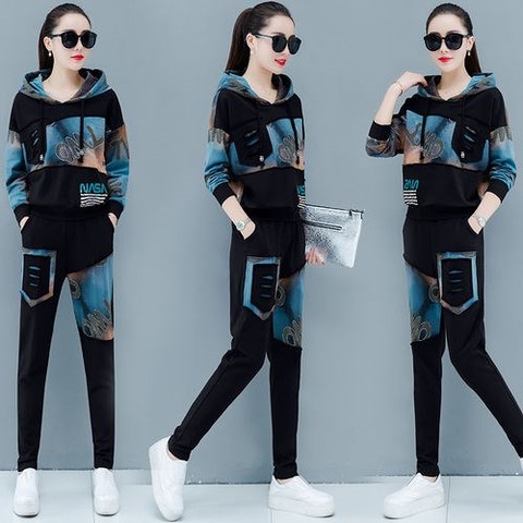 2020春装新款时尚宽松洋气两件套春季减龄显瘦休闲运动服套装女装