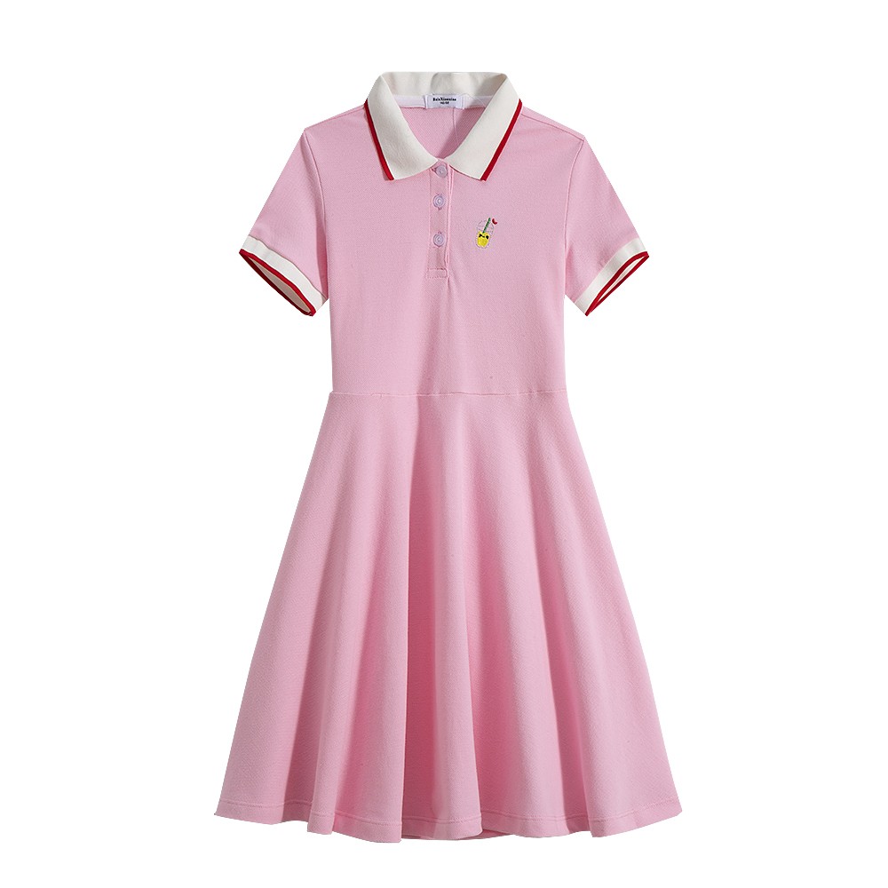 巴拉童装女童连衣裙2022夏季新款大童公主裙polo裙学院风