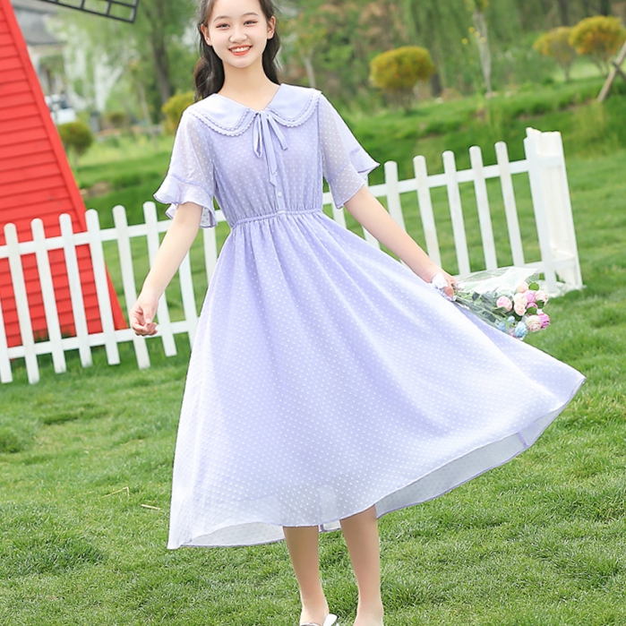 少女雪纺连衣裙长款过膝初中学生夏装高中女生清纯森系长裙子仙气
