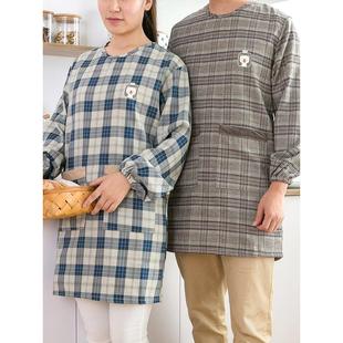 韩时尚版AUJ家用厨作房围裙日女罩衣防水防油带袖可爱长袖大人工
