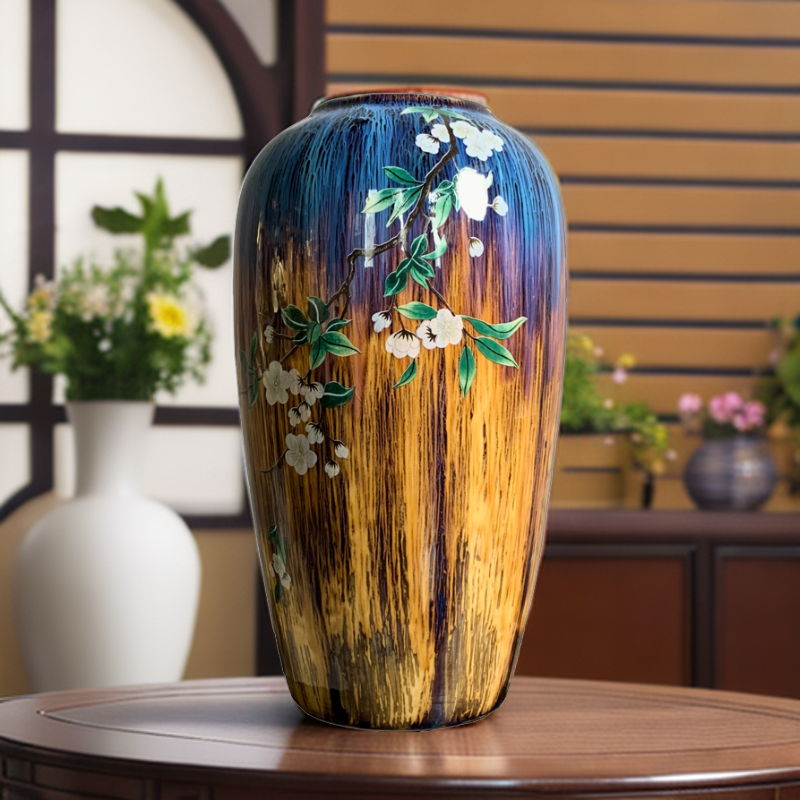 景德镇陶瓷花瓶摆件客厅落地插花水养鲜花新中式玄关装饰