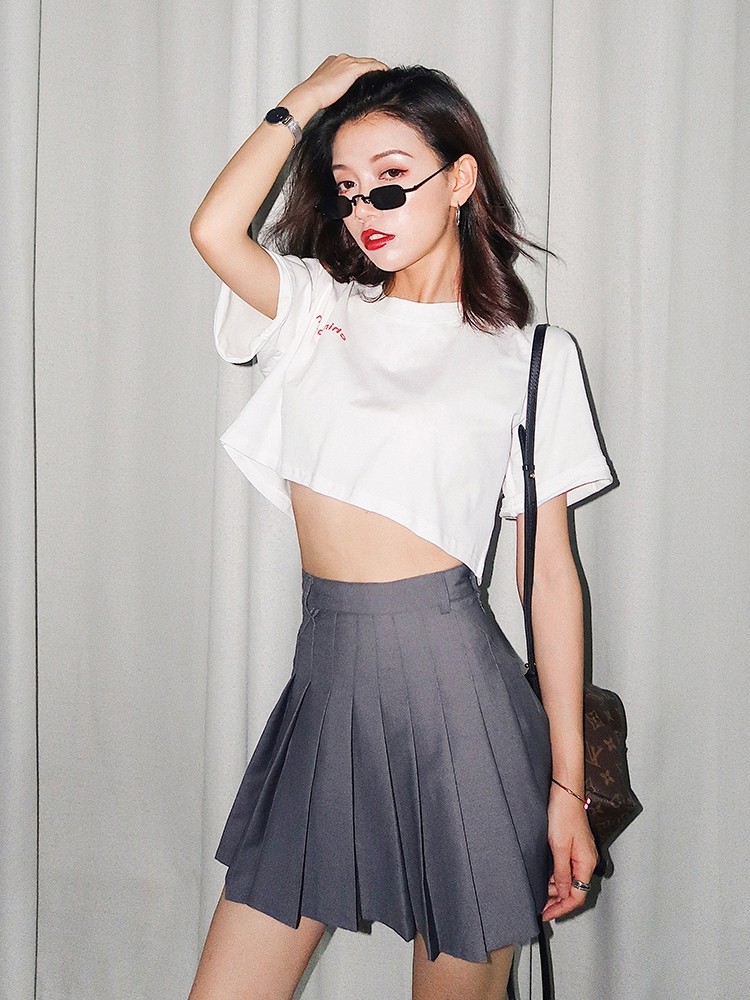 t恤女 五分袖 露脐_泫雅风ins五分中袖超短款潮短袖t恤女装宽松半袖