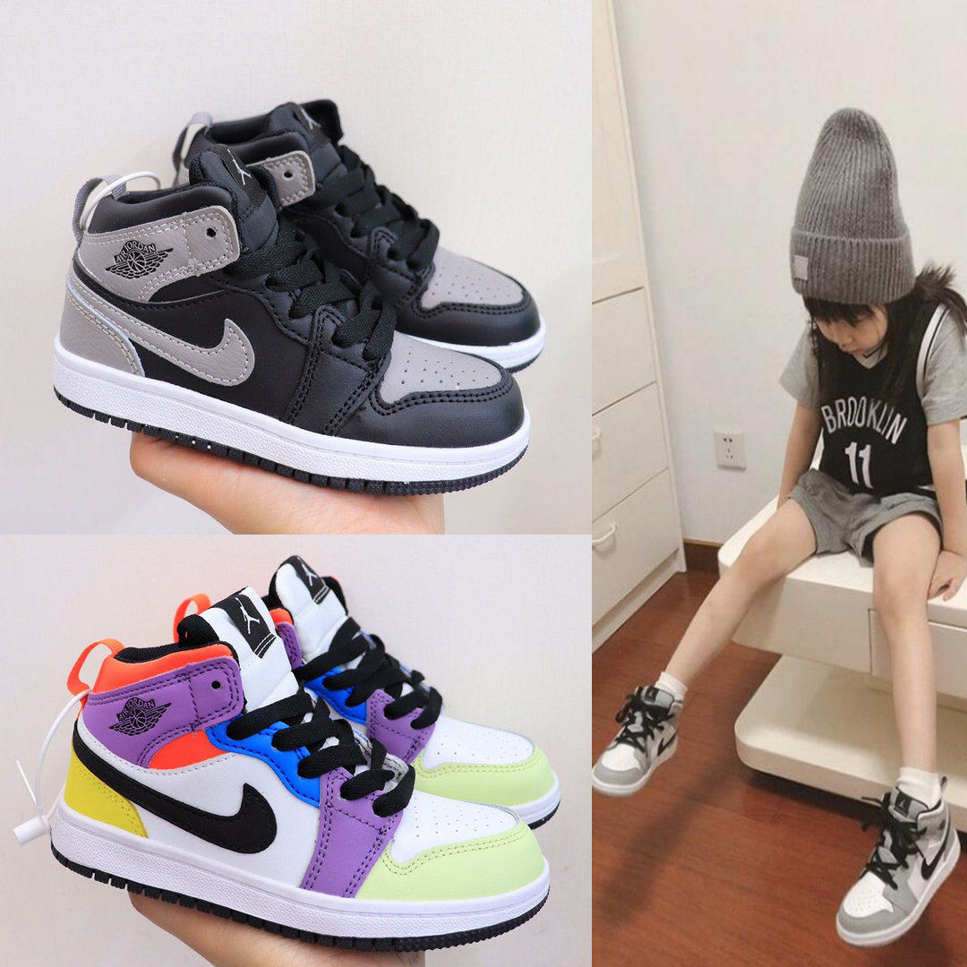 aj鸳鸯鞋 乔1_aj1童鞋乔1鸳鸯闪电男女童板鞋中小童大童影子灰南海岸