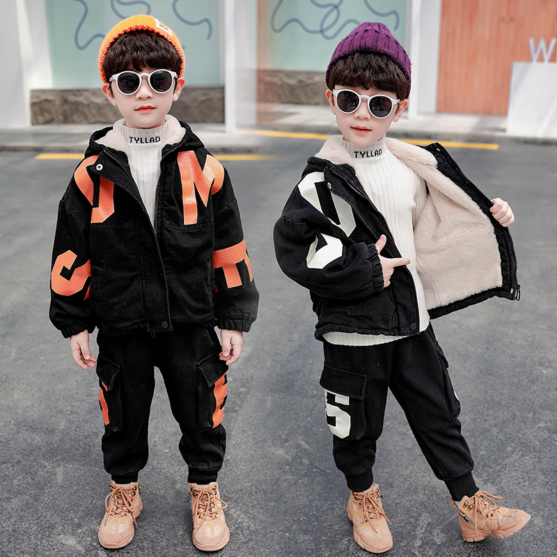 Children's clothing children Plush thickening cowboy Parker suit Autumn and winter Male baby Korean Edition leisure time Western style Two piece setin the Children/Baby/Family fitted , Coat/Jacket/Overcoat , Jacket/Leather clothing category - from Buy2taobao.com to provide professional Taobao agent buy service