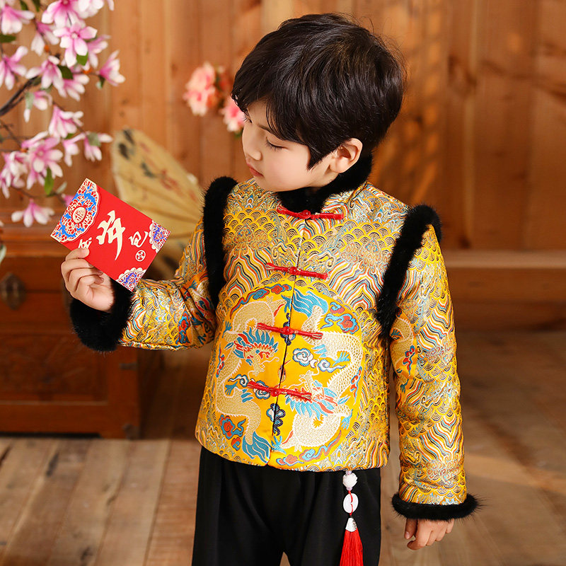 男童唐装加厚2021新款小男孩中国风童装古风礼服儿童古装汉服冬季