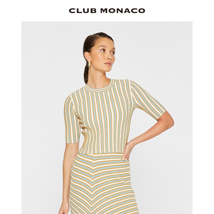 CLUB MONACO女装立体条纹肌理活力色彩中袖针织套头衫