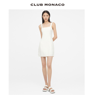 CLUB MONACO女装简约休闲纯色条纹方领短款吊带连衣裙