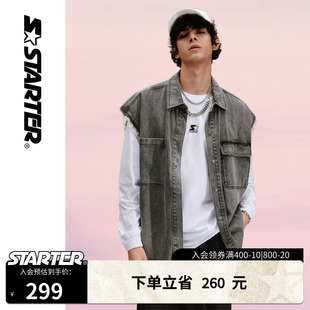 STARTER炫彩系列2023春夏男女同款美式复古无袖运动牛仔马甲外套