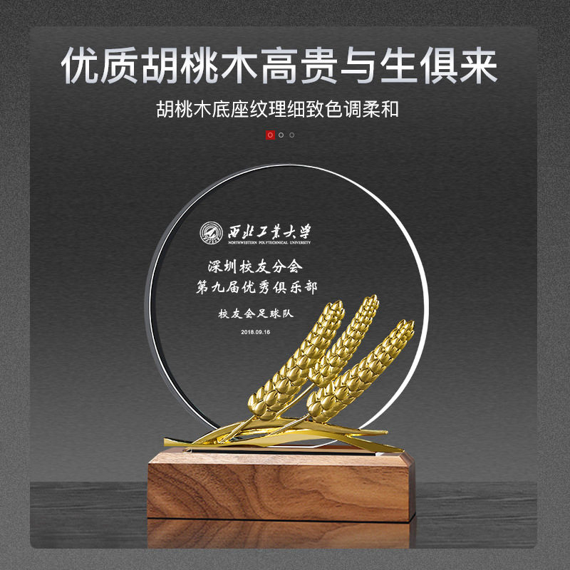 k9水晶奖杯木质奖牌实木底座胡桃木授权牌水晶摆件免费刻字