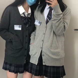 日系制服学院风JK毛衣校服女生长袖外套深灰色毛衣开衫百搭针织衫