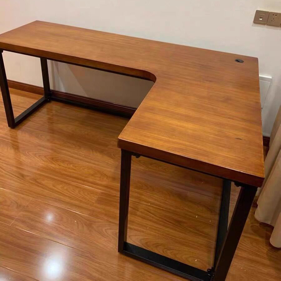 转角电脑桌办公桌实木卧室l型儿童桌拐角工业风墙角书桌写字台