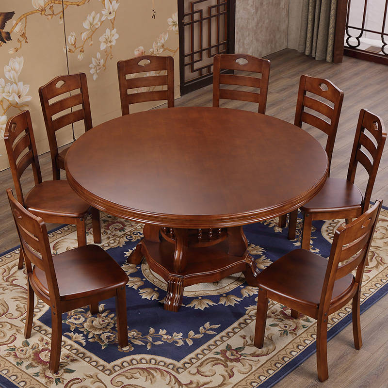 新品中式实木大圆桌餐桌椅组合家用酒店13米18米圆形带转盘吃饭