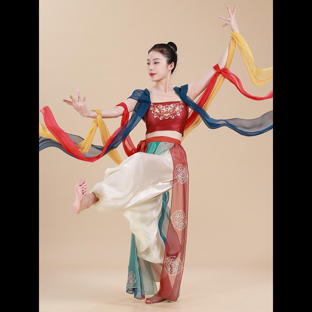琪亚敦煌舞飞天舞蹈服女仙气飘逸古典舞蹈练功服中国舞纱衣演出服