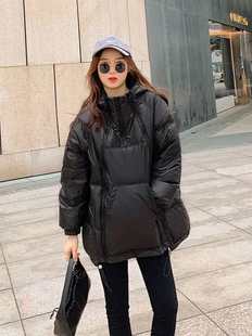 黑色羽绒服女尚短款套头时洋气冬季2021年新款小个子轻薄卫衣外套