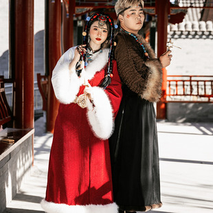 藏服服装女西藏毛领汉元素藏袍长裙男少数民族舞蹈服藏装套装秋冬