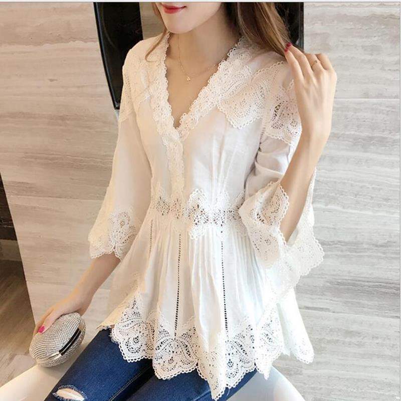 2020 new pattern Korean Edition Spring and summer Lace shirt The skirt Self cultivation Waist jacket Western style Blouse Hollow a dollin the Women's clothing/Boutique , Lace shirt/Chiffon shirt category - from Buy2taobao.com to provide professional Taobao agent buy service