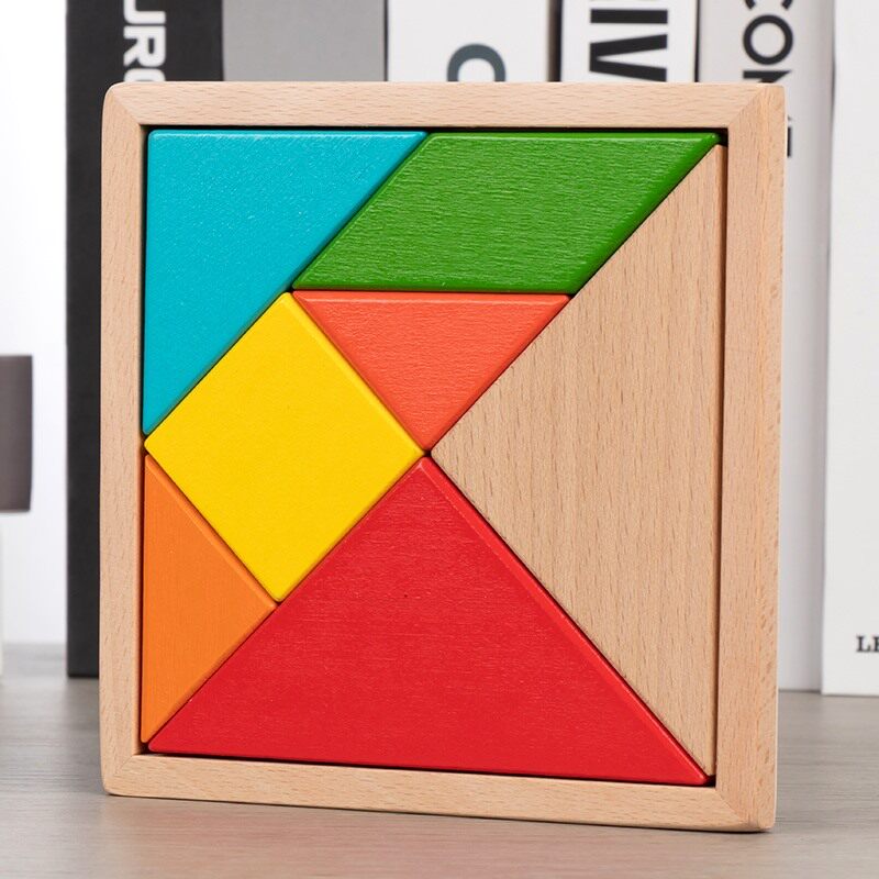 图形带盒子七巧板教具中班学生用七色板小朋友早教七彩板传统积木