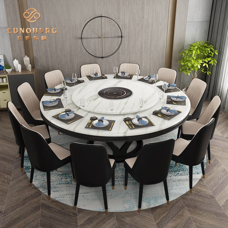 丘诺翰居（CUNOHVRG）北欧大理石圆餐桌椅组合家用圆形多功能饭桌