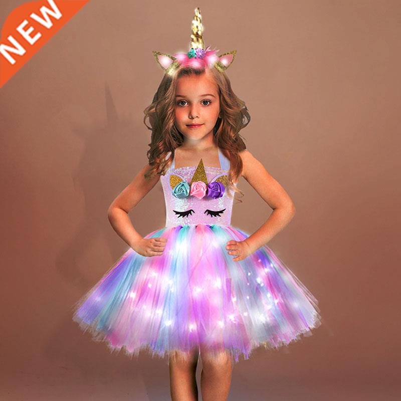 Girls Shiny Unicorn TUT Dress Glowing Kids Unicorn Dresses F