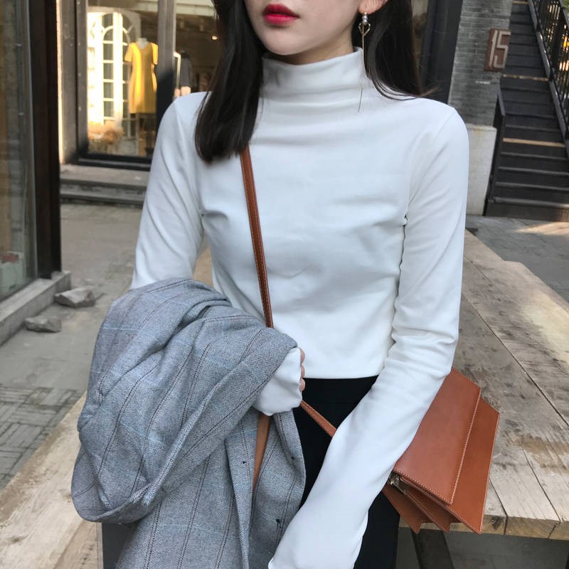 秋冬季新款女装韩版高领长袖t恤女学生堆堆领上衣女士加绒打底衫在类目 男装, T恤中 - 来自Buy2taobao.com提供专业的淘宝代购服务