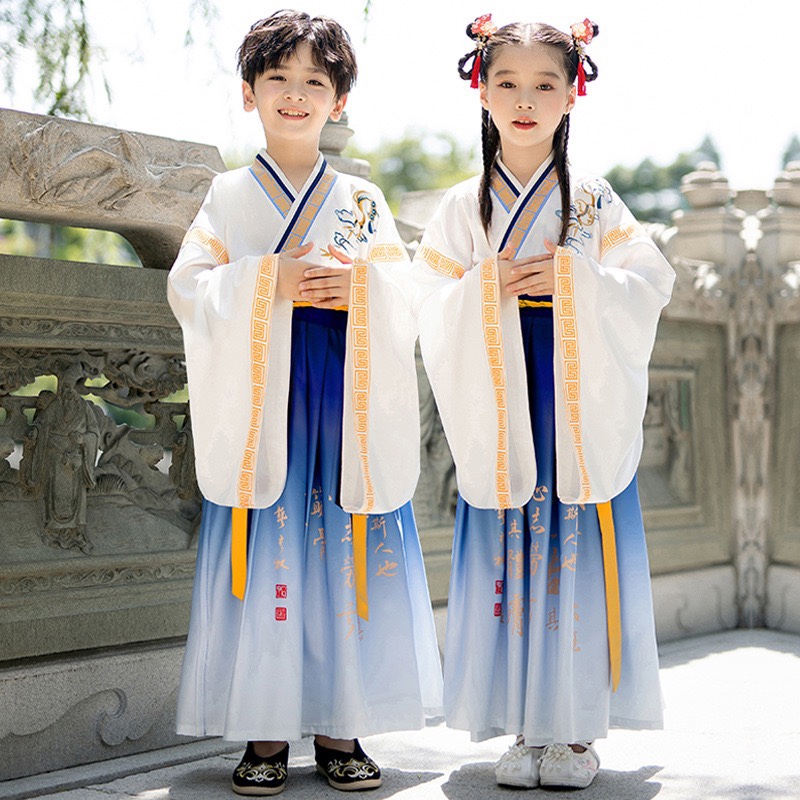 汉服男童儿童中国风国学服朗诵表演服装女童古装三字经书童演出服