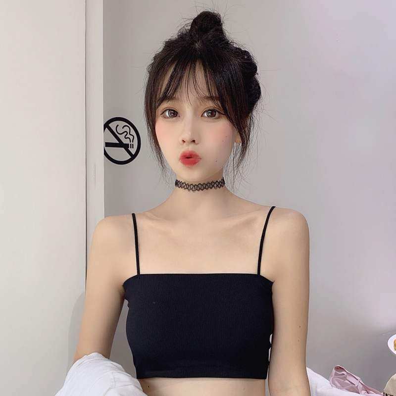 浪莎抹胸上衣露肩女外穿小背心黑色短款防走光内搭裹胸打底衫吊带