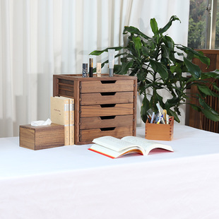 实木抽屉式多层收纳盒办公家用杂物桌面置物架胡桃木桌上储物盒