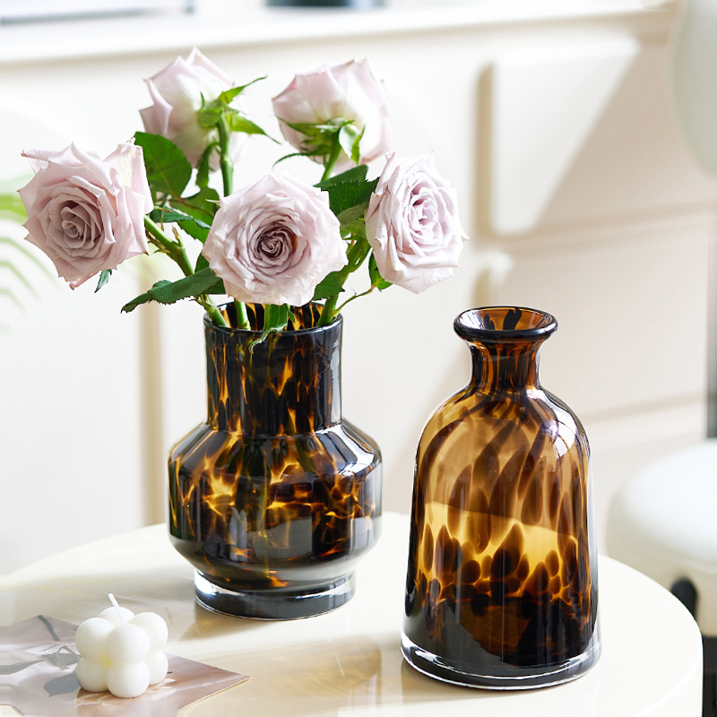 豹纹玻璃花瓶水养艺术高级感插花花器