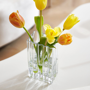 高级感方口小玻璃花瓶摆件透明水养鲜花干花客厅餐桌插花装饰花器