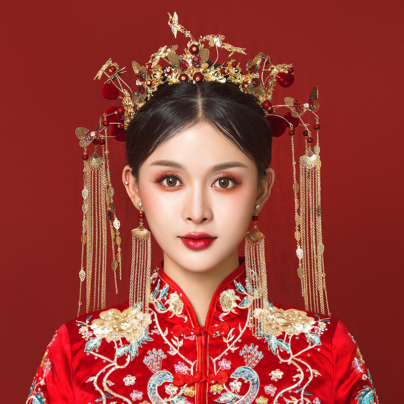 2019中式秀禾服头饰古代婚服凤冠霞帔皇后大婚凤冠新娘敬酒服发饰