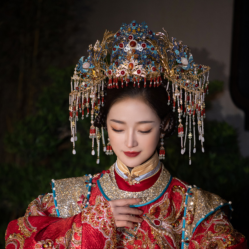 制宫廷霸气凤冠帽大气古典景泰蓝烧蓝古装古风嫁衣中式凤冠霞帔优惠券