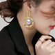 法式珍珠耳坠气质高级大气C形皮革缠绕链条高级感耳环圆形耳饰女