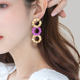 金色圆形撞色耳环新款时尚高级夸张耳饰女夏季个性韩国长款耳坠