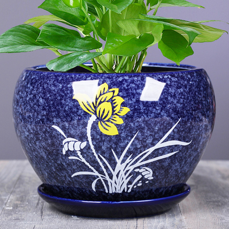 花盆陶瓷大号带托盘多肉花盆厂家直销绿植吊兰创意兰花阳台装饰盆