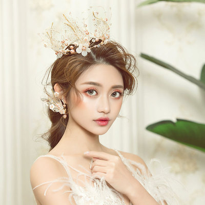 皇冠新娘头饰中式森系超仙美女大气2019结婚礼服白婚纱婚纱韩式发饰