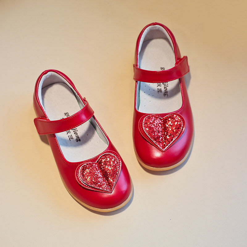女童鞋子2022年春季新款真皮宝宝鞋儿童亮片公主鞋小女孩红色皮鞋